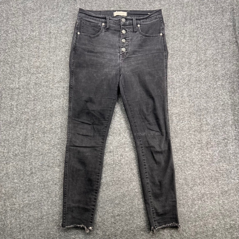 Madewell 10 High-Rise‎ Skinny Jeans Black Button Fly Raw Hem Size 28